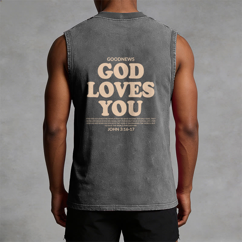 Christianartworkshop God Loves You Unisex Washed Tank Top - image 16