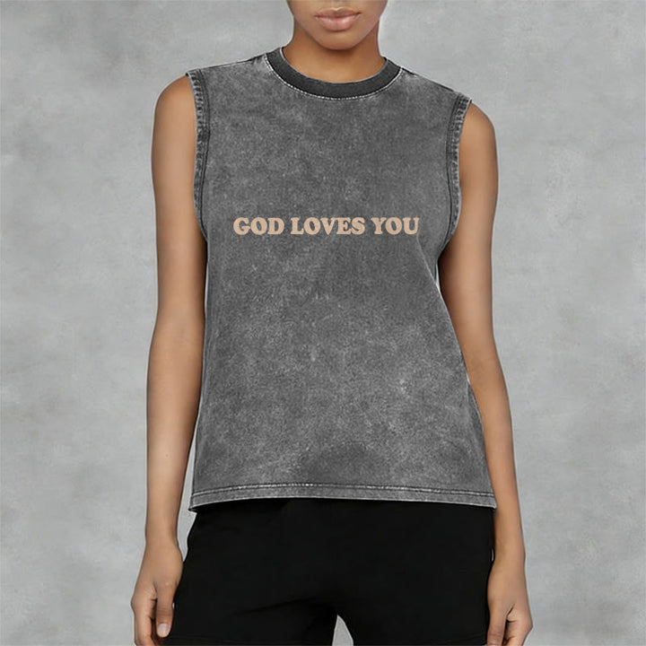 Christianartworkshop God Loves You Unisex Washed Tank Top - image 19