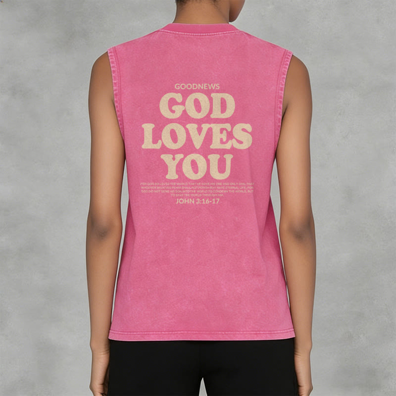 Christianartworkshop God Loves You Unisex Washed Tank Top - image 25