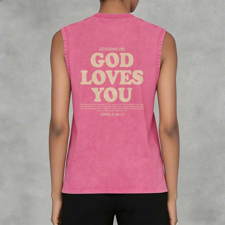 Christianartworkshop God Loves You Unisex Washed Tank Top - image 25