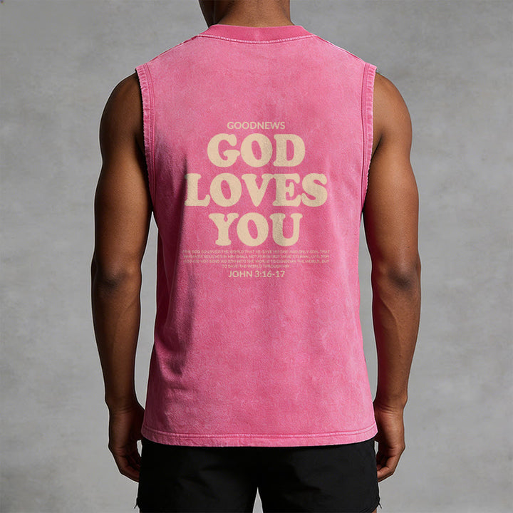 Christianartworkshop God Loves You Unisex Washed Tank Top - image 23