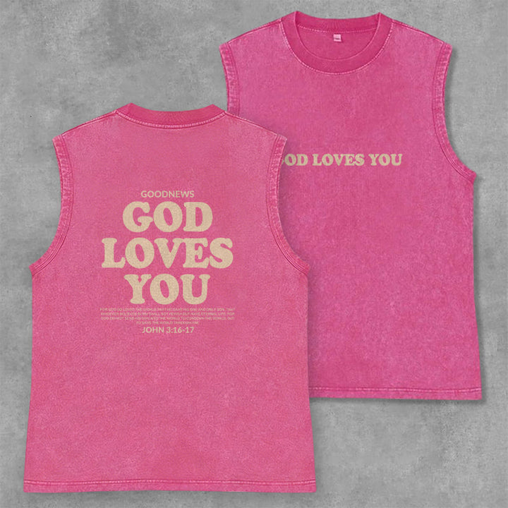 Christianartworkshop God Loves You Unisex Washed Tank Top - Pink - 2XL - image 22