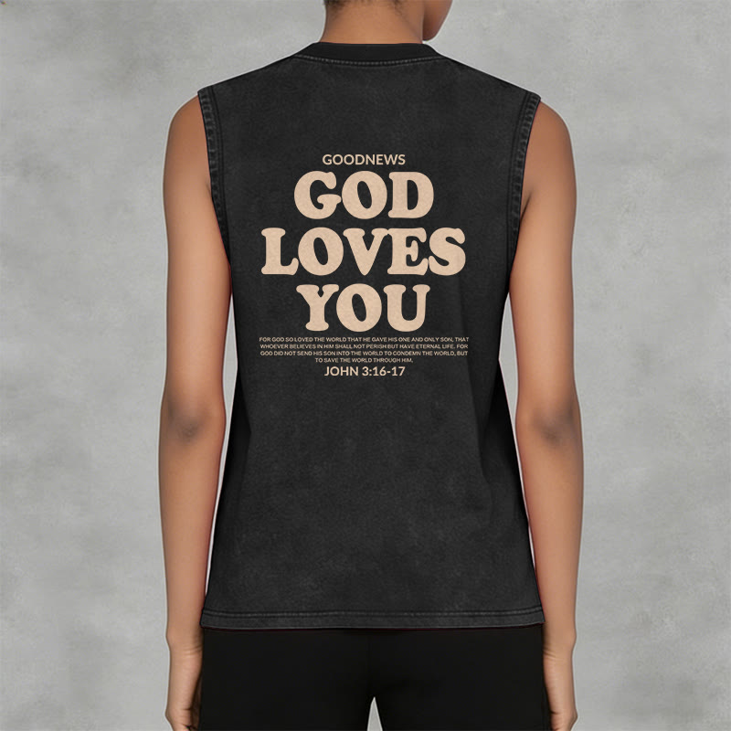 Christianartworkshop God Loves You Unisex Washed Tank Top - image 4