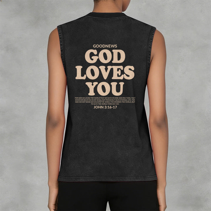 Christianartworkshop God Loves You Unisex Washed Tank Top - image 4