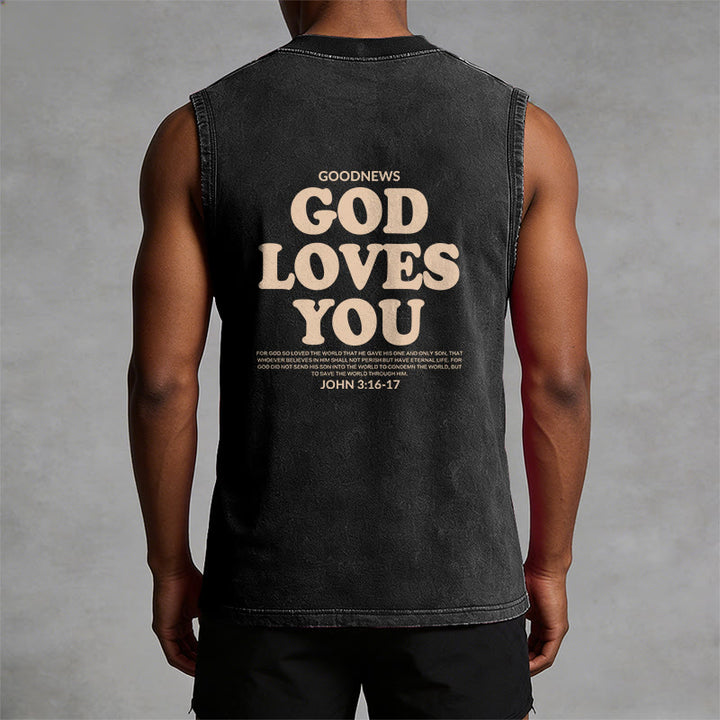 Christianartworkshop God Loves You Unisex Washed Tank Top - image 2