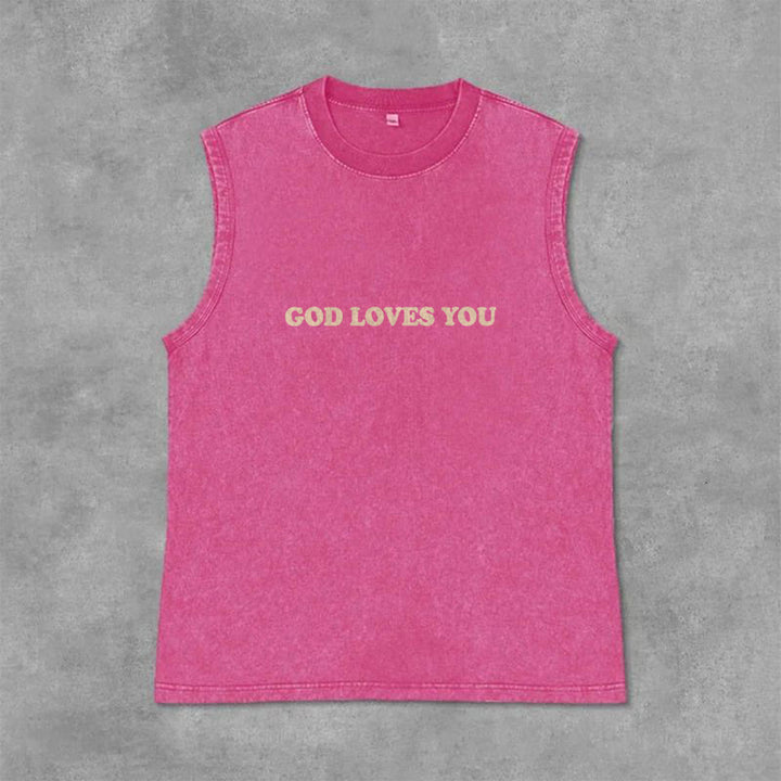 Christianartworkshop God Loves You Unisex Washed Tank Top - image 28