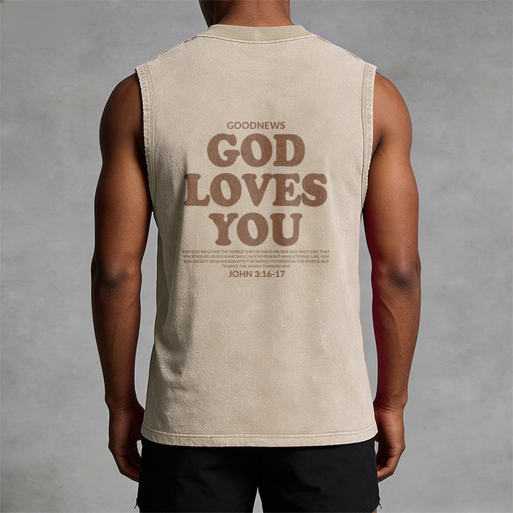 Christianartworkshop God Loves You Unisex Washed Tank Top - image 9