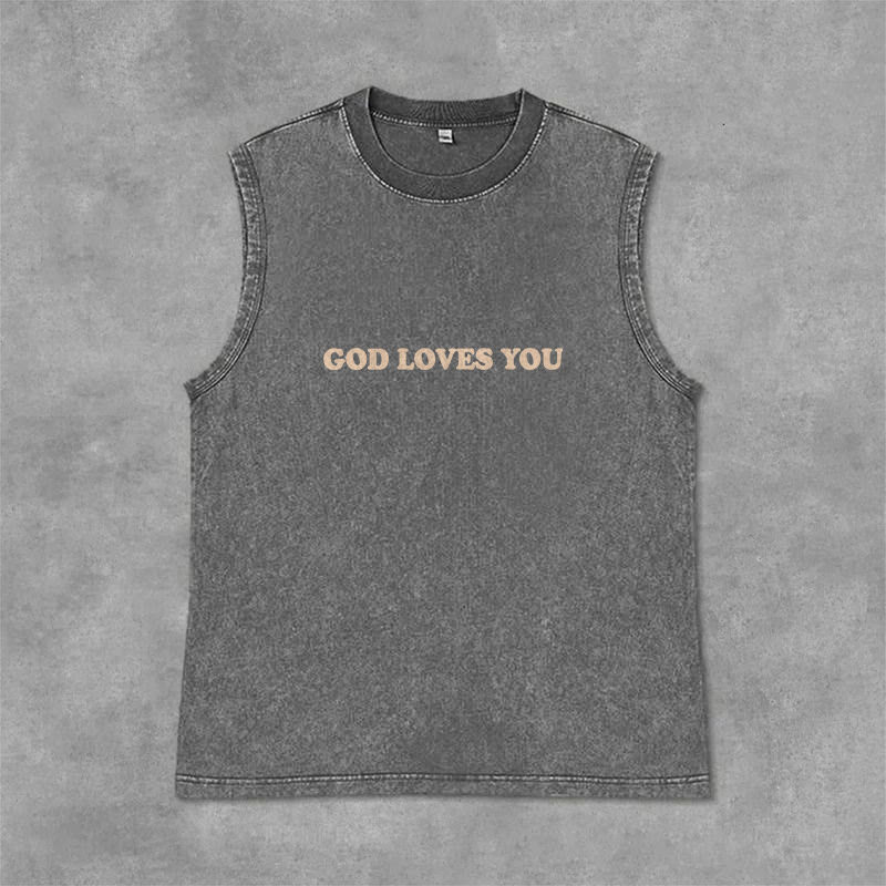Christianartworkshop God Loves You Unisex Washed Tank Top - image 21
