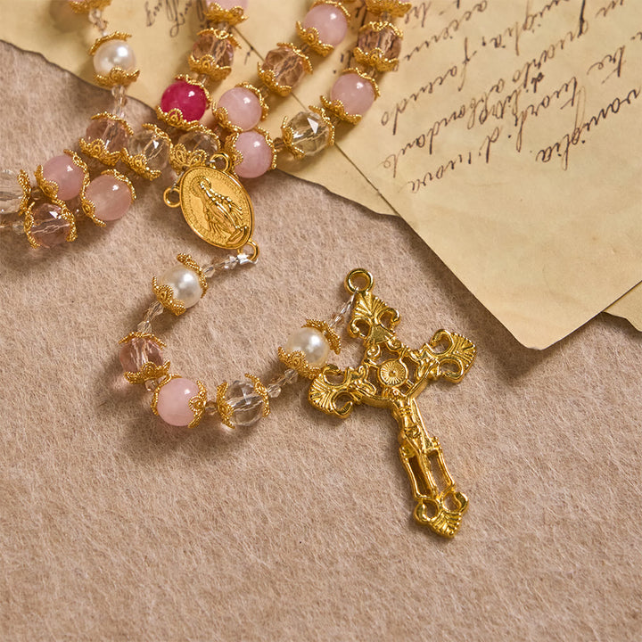 Christianartworkshop Pink-Tone Glass Devotion Rosary with Our Lady Medal & Crucifix: Sacred Love Woven in Elegant Craft - image 7