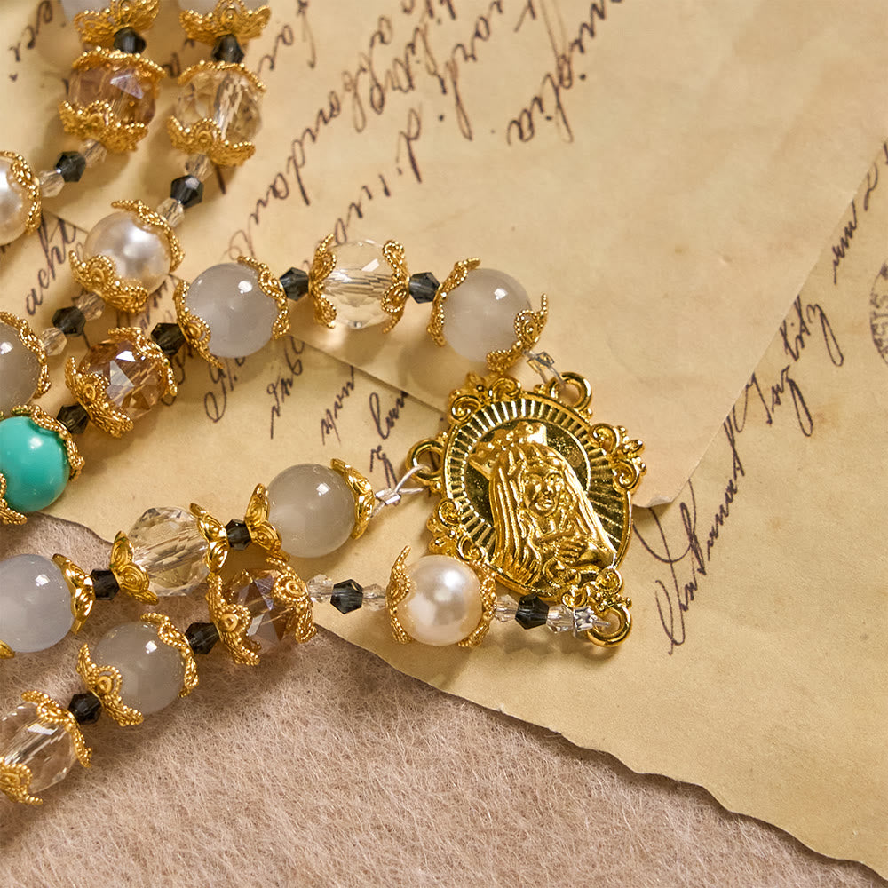 Christianartworkshop Blue-Tone Glass Bead Rosary with Our Lady Medal & Crucifix: A Symbol of Grace in Every Prayer - image 6