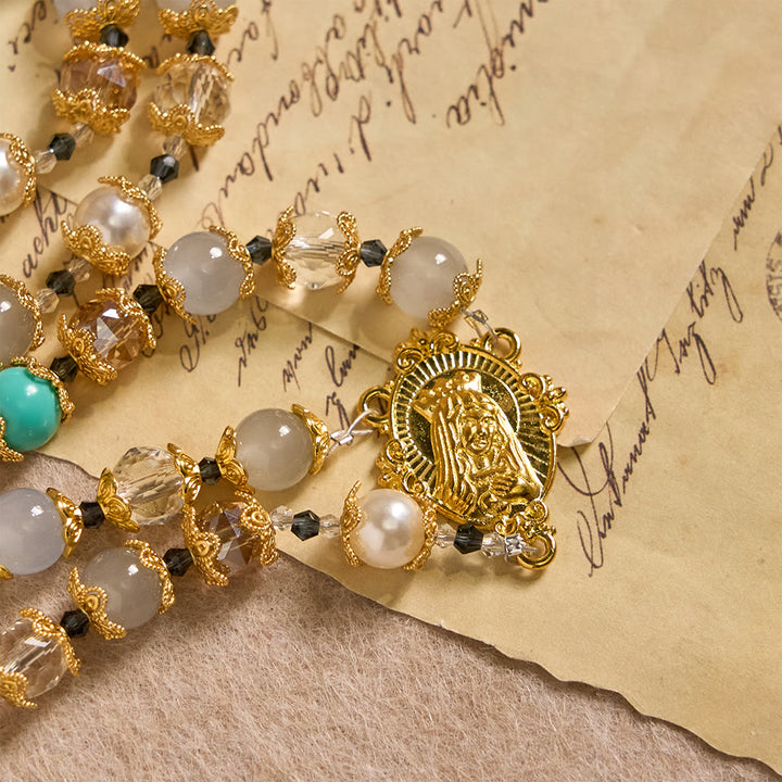 Christianartworkshop Blue-Tone Glass Bead Rosary with Our Lady Medal & Crucifix: A Symbol of Grace in Every Prayer - image 6