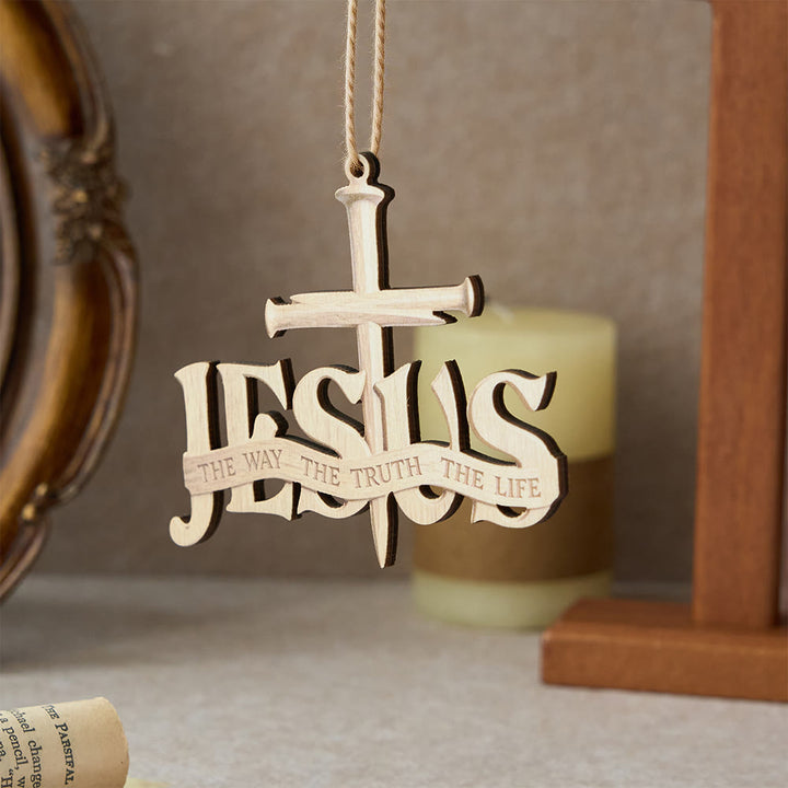 Christianartworkshop Jesus Nail Cross Wood Hanging Ornament: A Symbol of Divine Truth and Guidance - Jesus - image 0