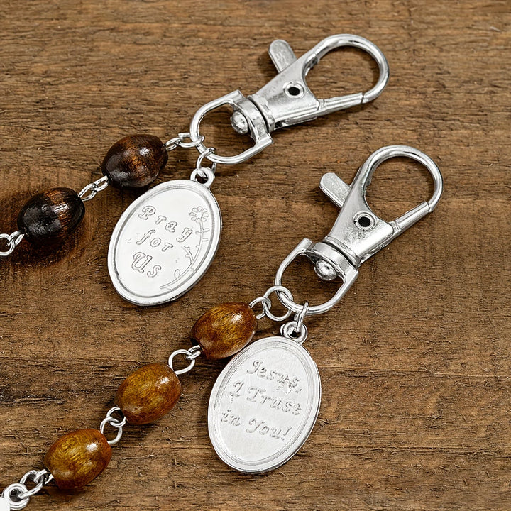 Christianartworkshop St. Gerard & Jesus Medallion Wood Bead Crucifix Keychain: A Symbol of Sacred Care and Protection - image 2