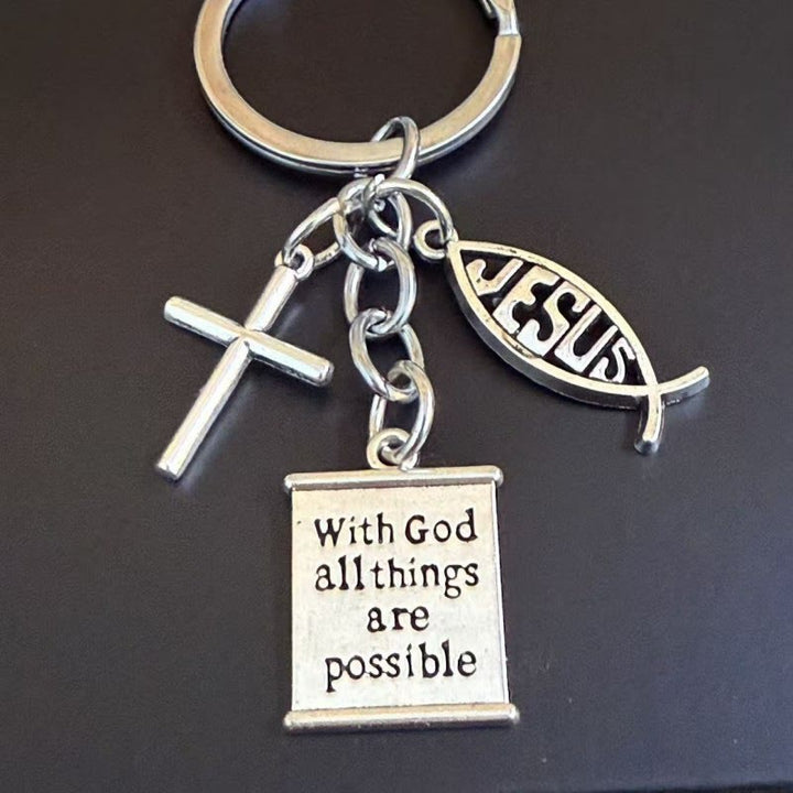 Christianartworkshop Scripture Cross Ichthys Keychain: A Symbol of Divine Possibility and Hope - Ichthys - image 0