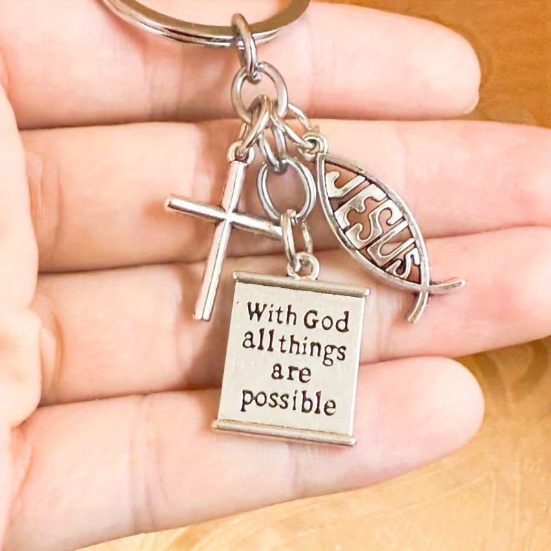 Christianartworkshop Scripture Cross Ichthys Keychain: A Symbol of Divine Possibility and Hope - image 1