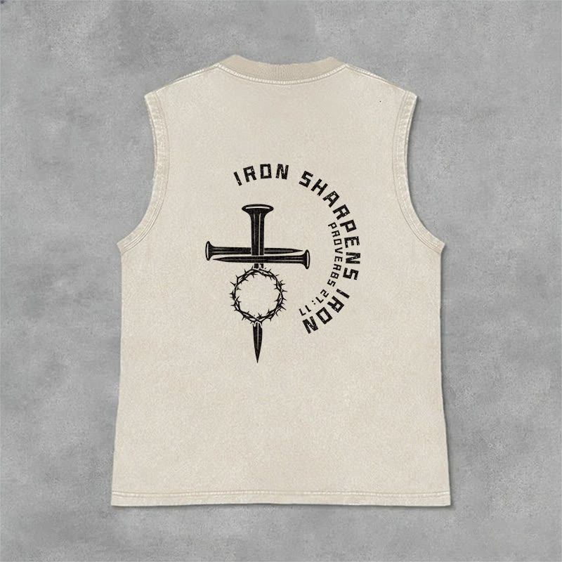 Christianartworkshop Proverbs 27:17 Nail Cross Unisex Washed Tank Top - image 20