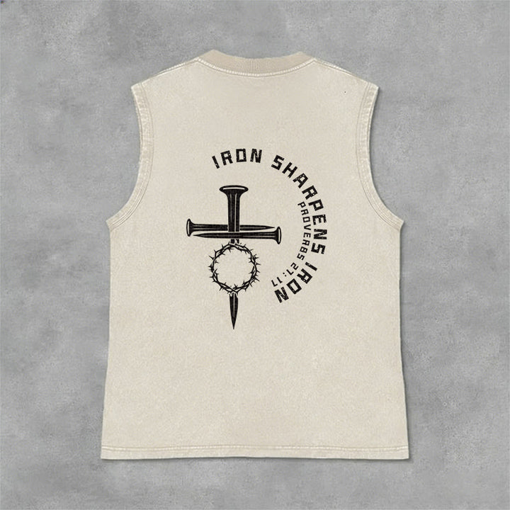 Christianartworkshop Proverbs 27:17 Nail Cross Unisex Washed Tank Top - image 20