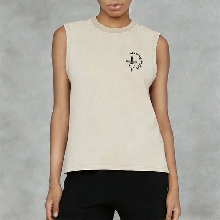 Christianartworkshop Proverbs 27:17 Nail Cross Unisex Washed Tank Top - image 19