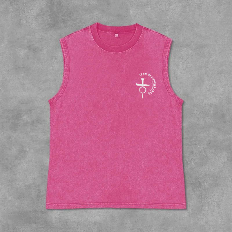 Christianartworkshop Proverbs 27:17 Nail Cross Unisex Washed Tank Top - image 28