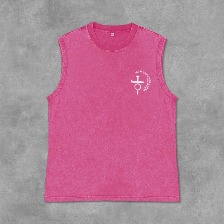 Christianartworkshop Proverbs 27:17 Nail Cross Unisex Washed Tank Top - image 28