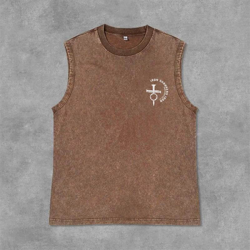 Christianartworkshop Proverbs 27:17 Nail Cross Unisex Washed Tank Top - image 35