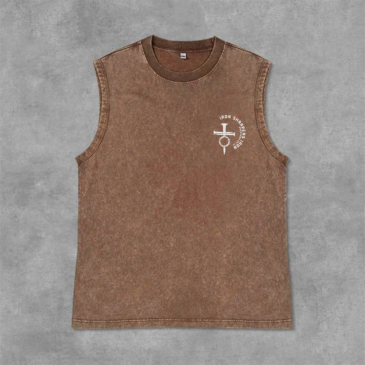Christianartworkshop Proverbs 27:17 Nail Cross Unisex Washed Tank Top - image 35