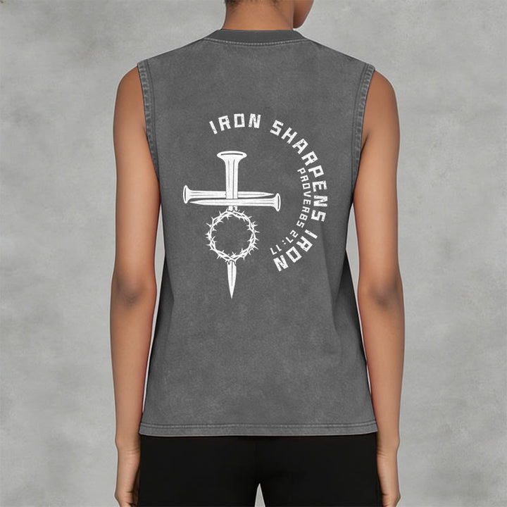 Christianartworkshop Proverbs 27:17 Nail Cross Unisex Washed Tank Top - image 11