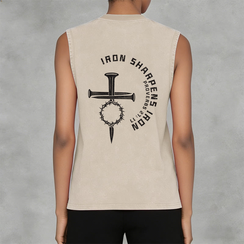 Christianartworkshop Proverbs 27:17 Nail Cross Unisex Washed Tank Top - image 18