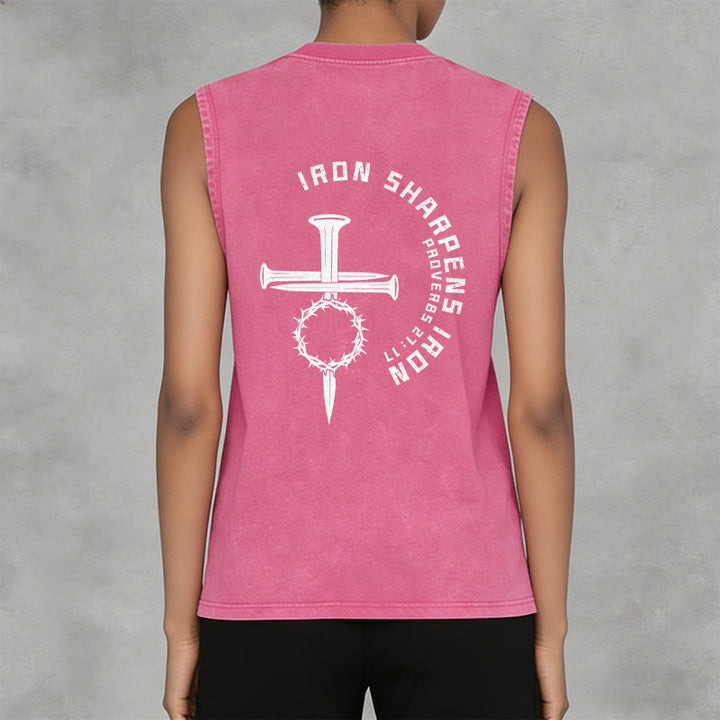 Christianartworkshop Proverbs 27:17 Nail Cross Unisex Washed Tank Top - image 25