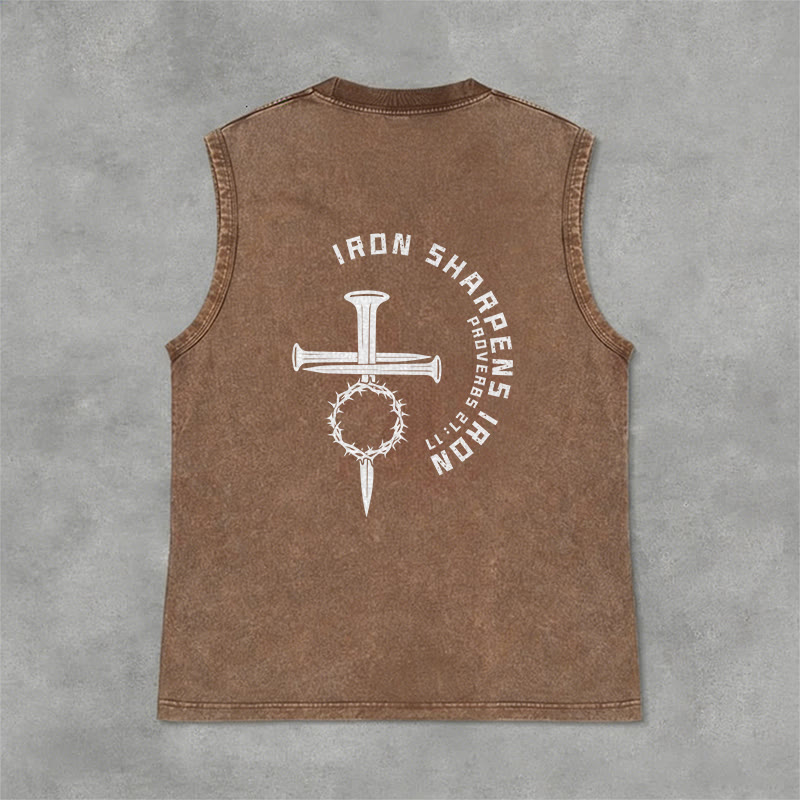Christianartworkshop Proverbs 27:17 Nail Cross Unisex Washed Tank Top - image 34