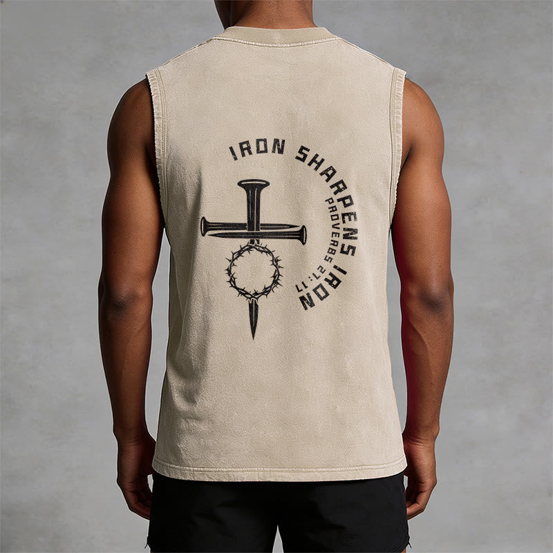 Christianartworkshop Proverbs 27:17 Nail Cross Unisex Washed Tank Top - image 16