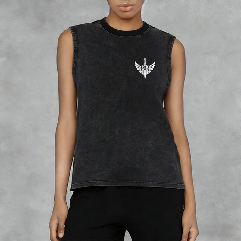 Christianartworkshop Warrior Angel With Sword Unisex Washed Tank Top - image 11