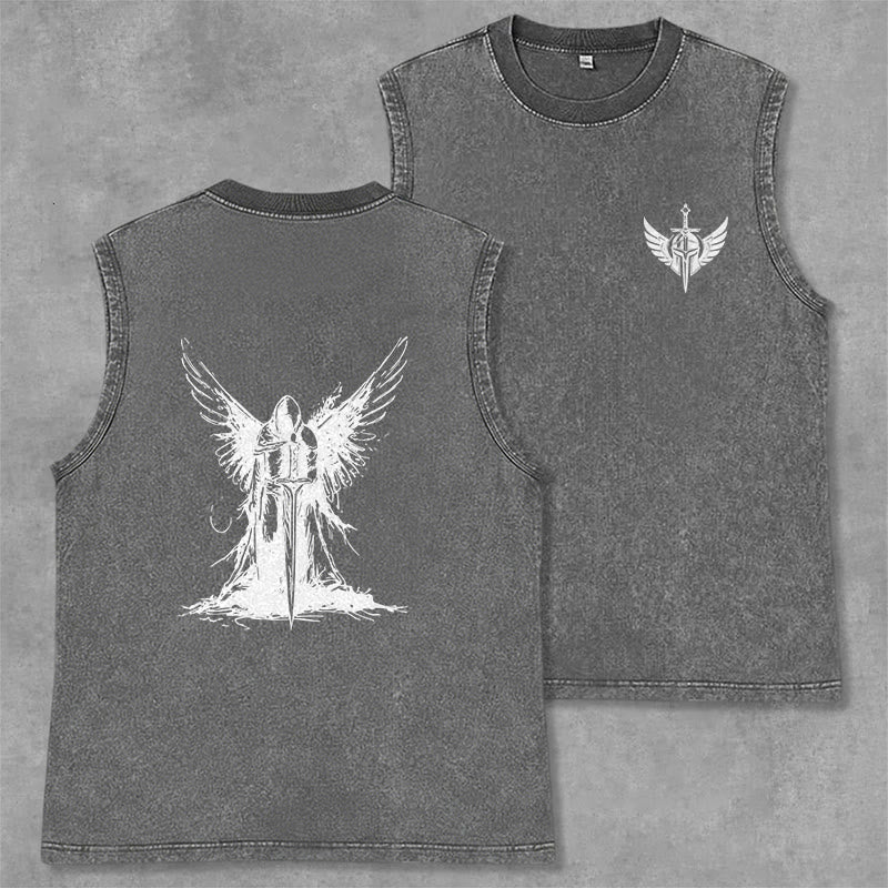 Christianartworkshop Warrior Angel With Sword Unisex Washed Tank Top - Grey - 2XL - image 0