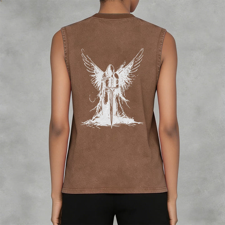 Christianartworkshop Warrior Angel With Sword Unisex Washed Tank Top - image 31
