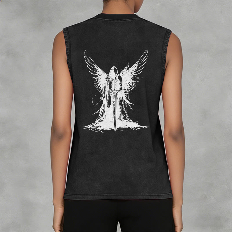 Christianartworkshop Warrior Angel With Sword Unisex Washed Tank Top - image 10