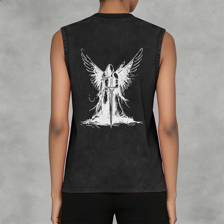 Christianartworkshop Warrior Angel With Sword Unisex Washed Tank Top - image 10