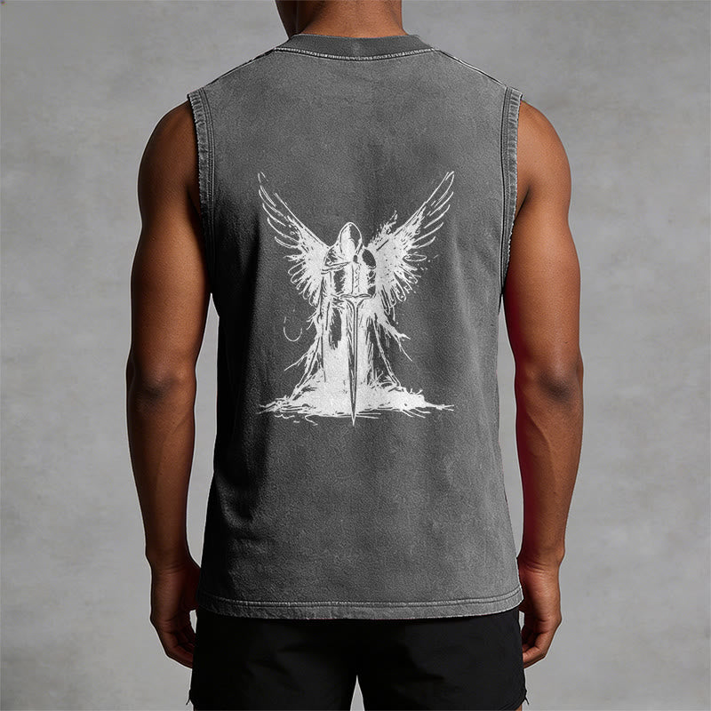 Christianartworkshop Warrior Angel With Sword Unisex Washed Tank Top - image 1