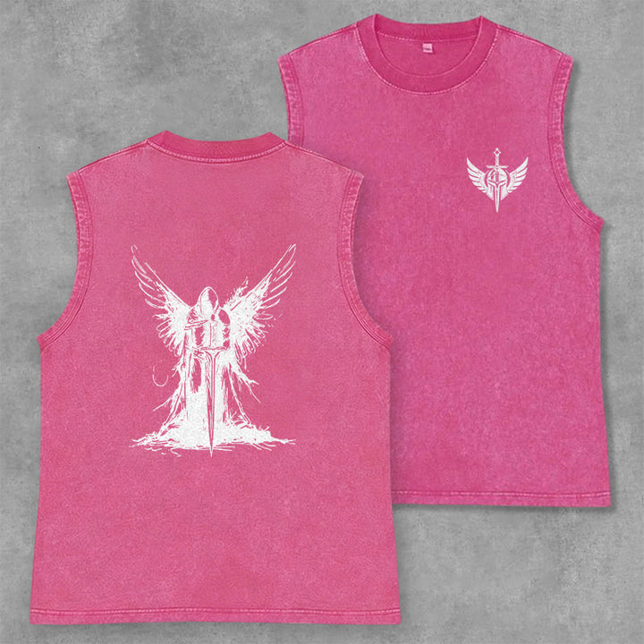 Christianartworkshop Warrior Angel With Sword Unisex Washed Tank Top - Pink - 2XL - image 21