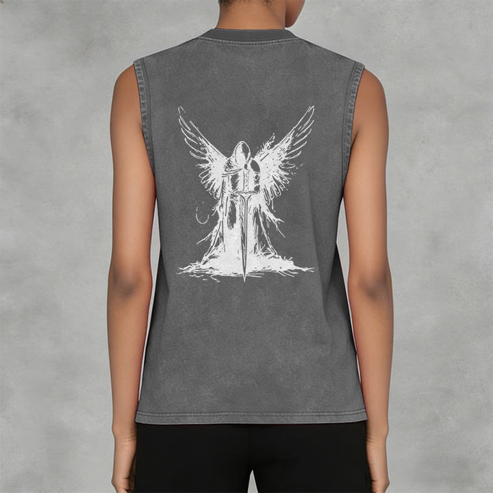 Christianartworkshop Warrior Angel With Sword Unisex Washed Tank Top - image 3