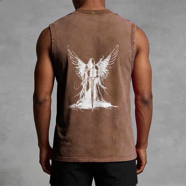 Christianartworkshop Warrior Angel With Sword Unisex Washed Tank Top - image 29