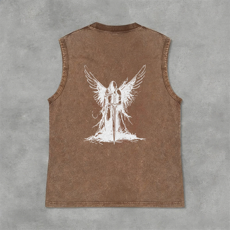 Christianartworkshop Warrior Angel With Sword Unisex Washed Tank Top - image 33
