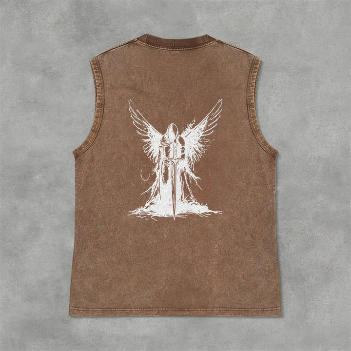 Christianartworkshop Warrior Angel With Sword Unisex Washed Tank Top - image 33