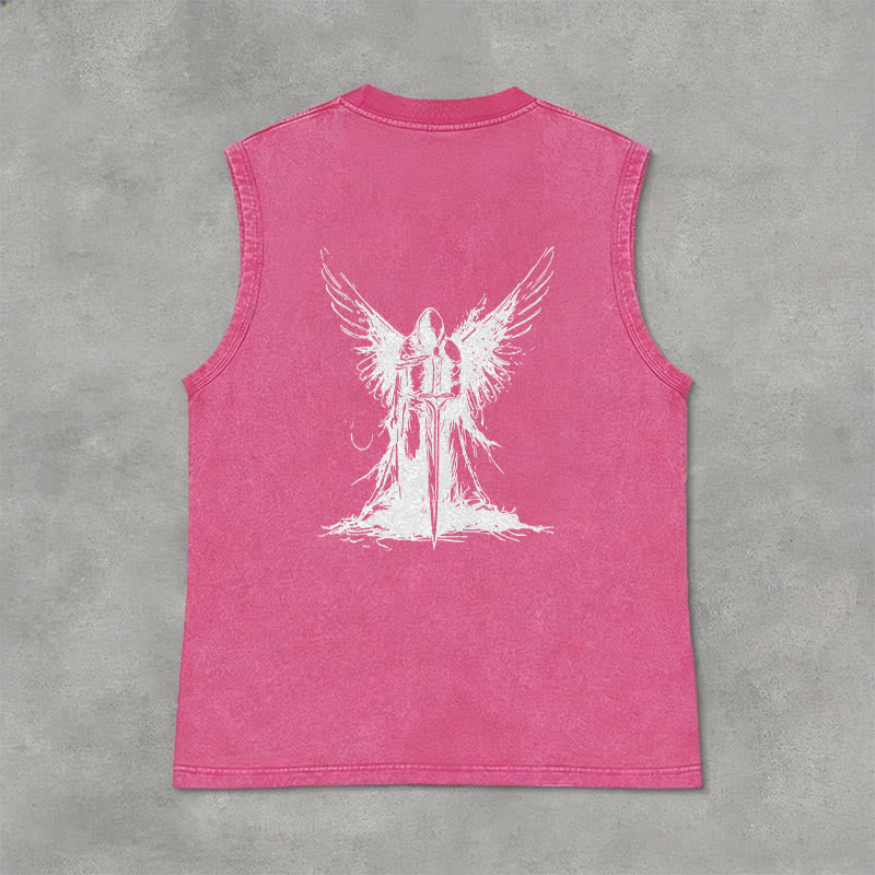 Christianartworkshop Warrior Angel With Sword Unisex Washed Tank Top - image 26