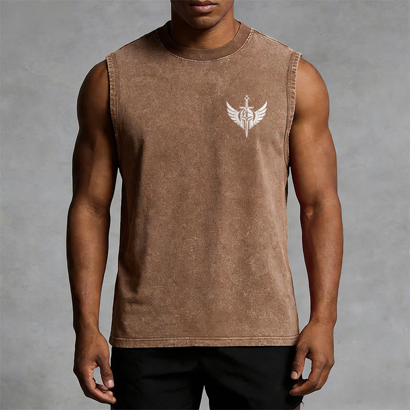 Christianartworkshop Warrior Angel With Sword Unisex Washed Tank Top - image 30