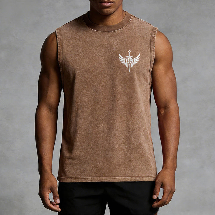 Christianartworkshop Warrior Angel With Sword Unisex Washed Tank Top - image 30