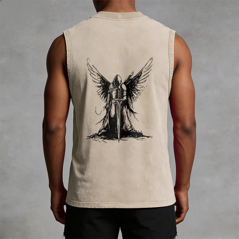 Christianartworkshop Warrior Angel With Sword Unisex Washed Tank Top - image 15