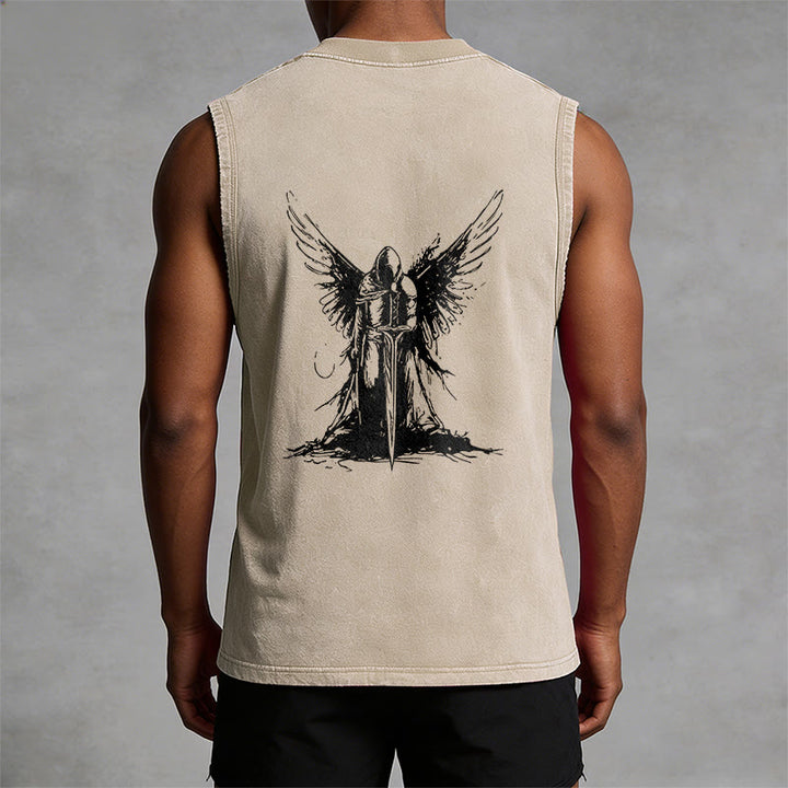 Christianartworkshop Warrior Angel With Sword Unisex Washed Tank Top - image 15