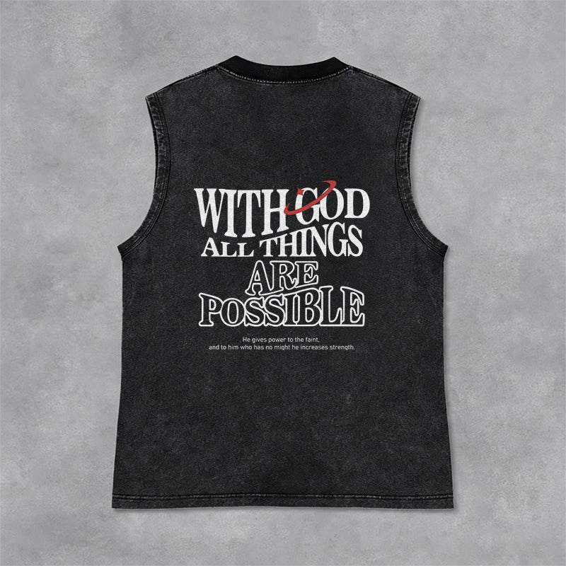 Christianartworkshop With God All Things Are Possible Washed Tank Top - Black - 2XL - image 1