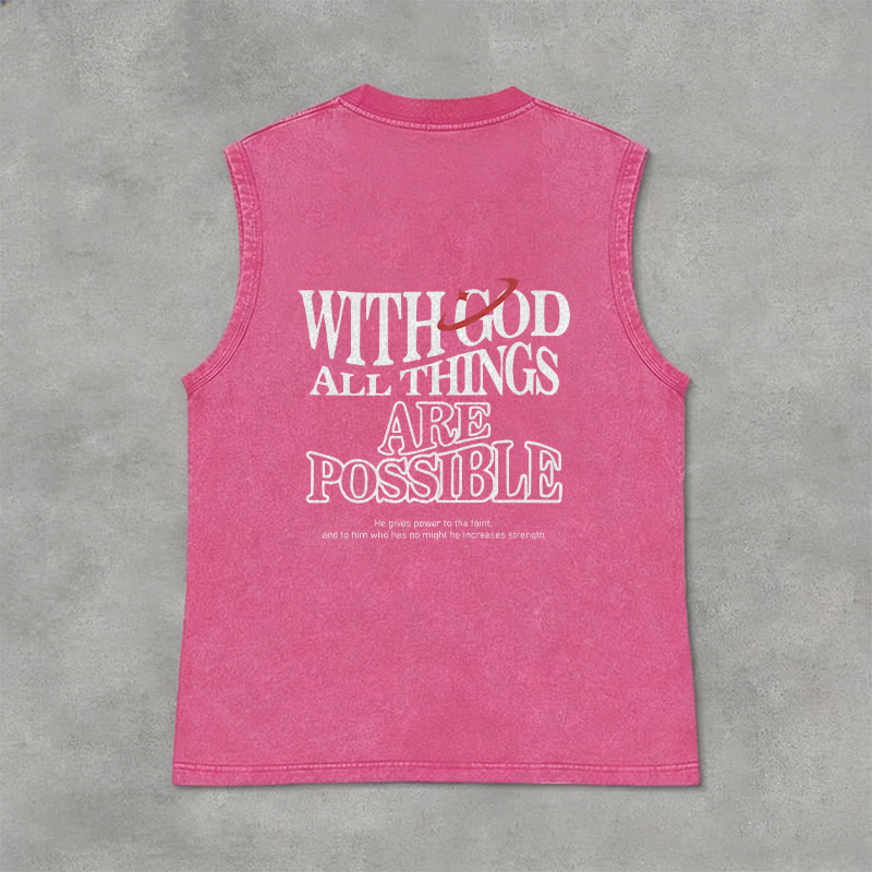 Christianartworkshop With God All Things Are Possible Washed Tank Top - Pink - 2XL - image 10