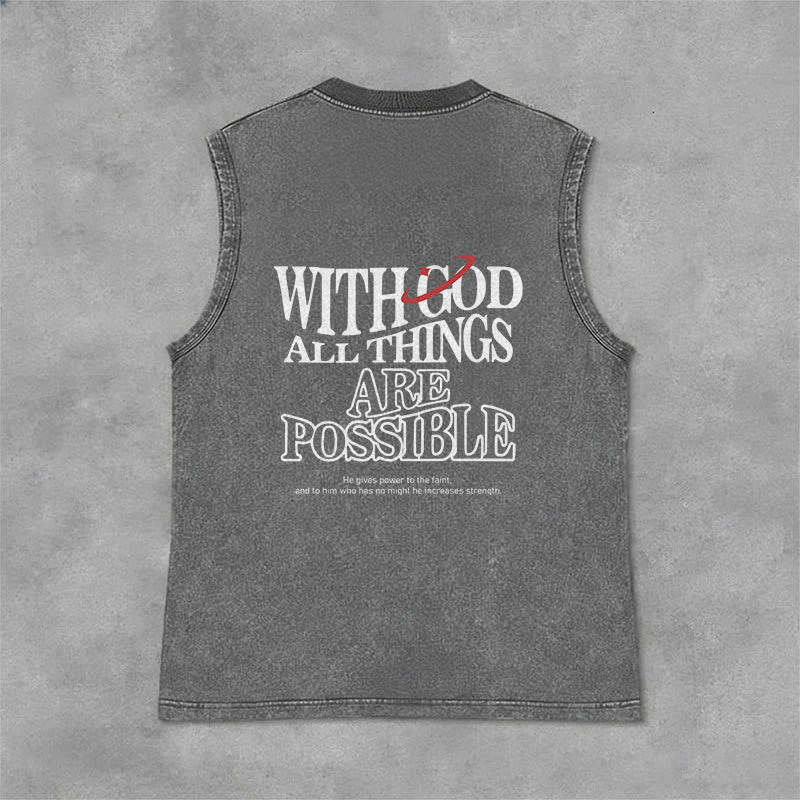 Christianartworkshop With God All Things Are Possible Washed Tank Top - Grey - 2XL - image 4